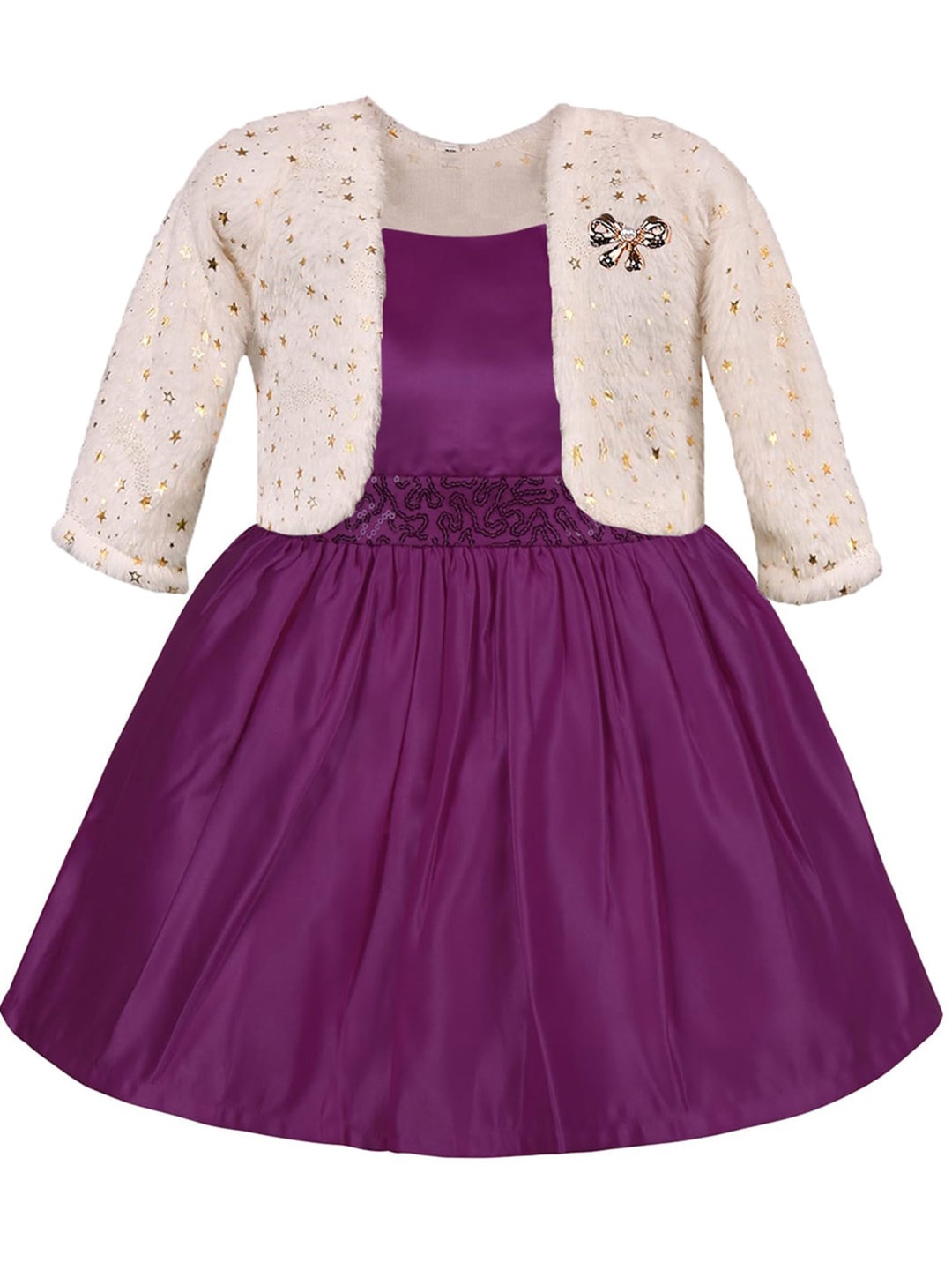 

Wish Karo Girls Satin Fit & Flare Dress With Jacket, Purple