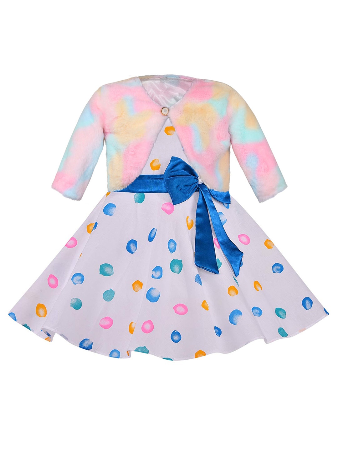 

Wish Karo Girls Printed Silk Fit & Flare Dress With Jacket, Blue