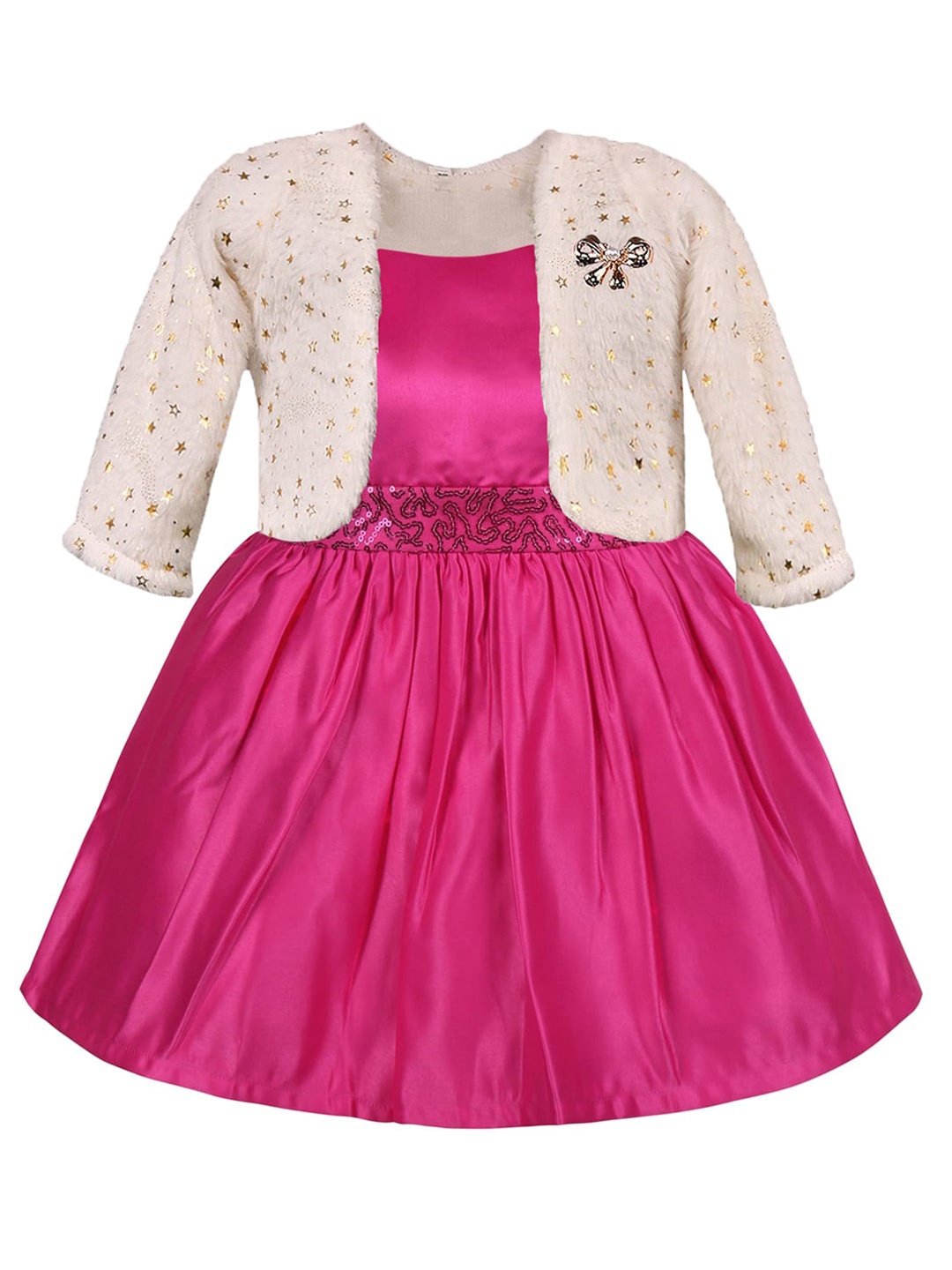 

Wish Karo Pink Embellished Satin Fit & Flare Dress