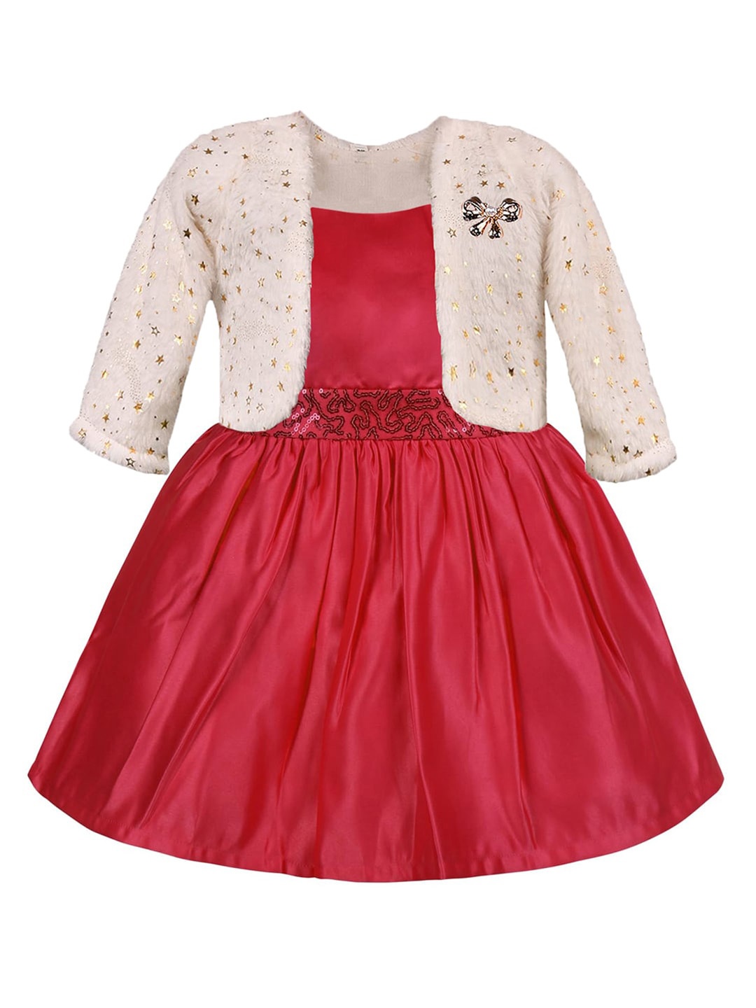 

Wish Karo Girls Embellished Silk Fit & Flare Dress With Jacket, Red