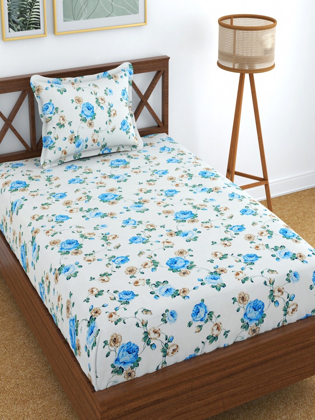

Homefab India Blue & White Floral Cotton 210 TC Single Bedsheet With 1 Pillow Cover