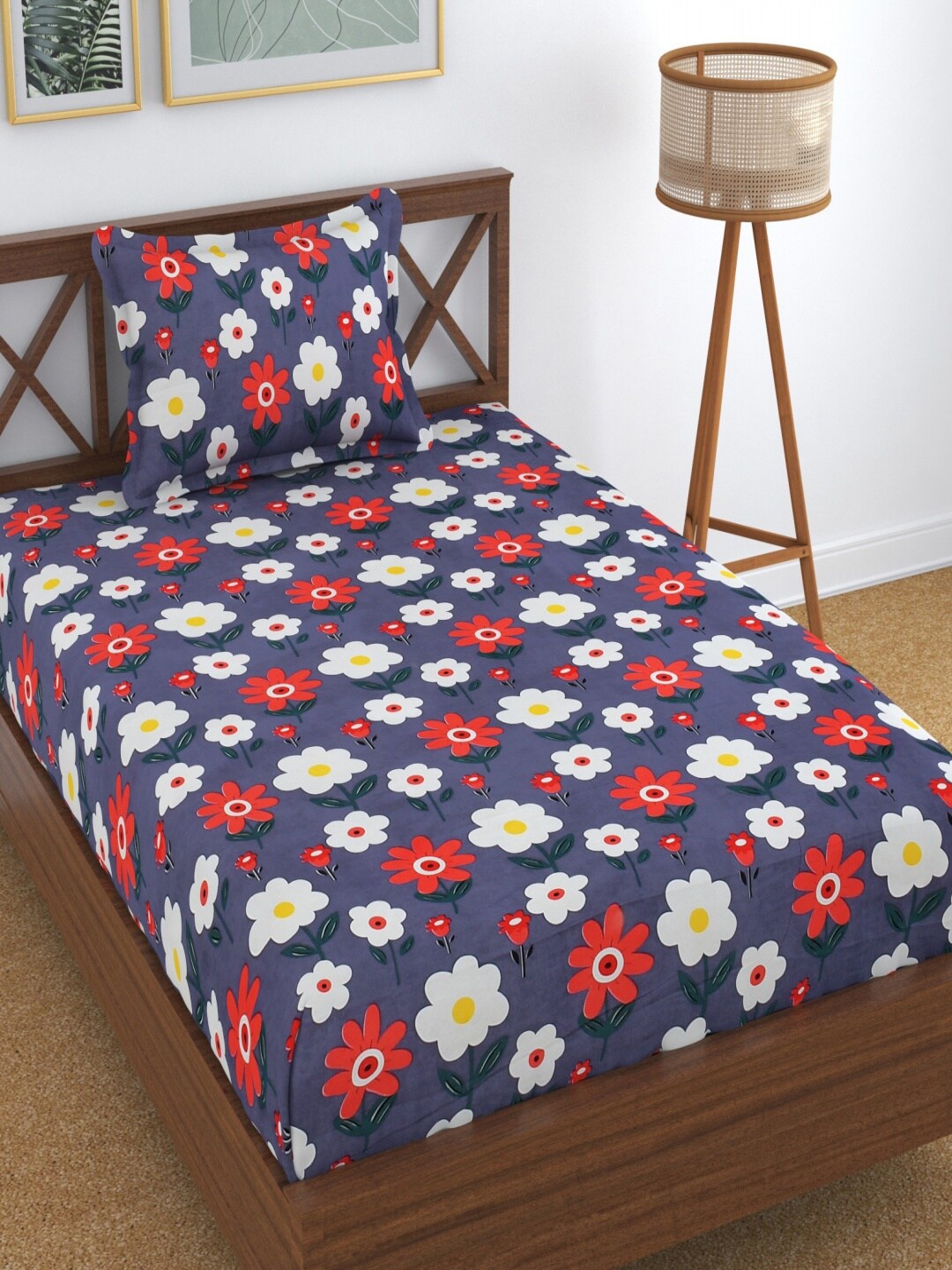 

Homefab India Dreams Grey Floral Microfiber 160 TC 2 Single Bedsheet & 2 Pillow Covers