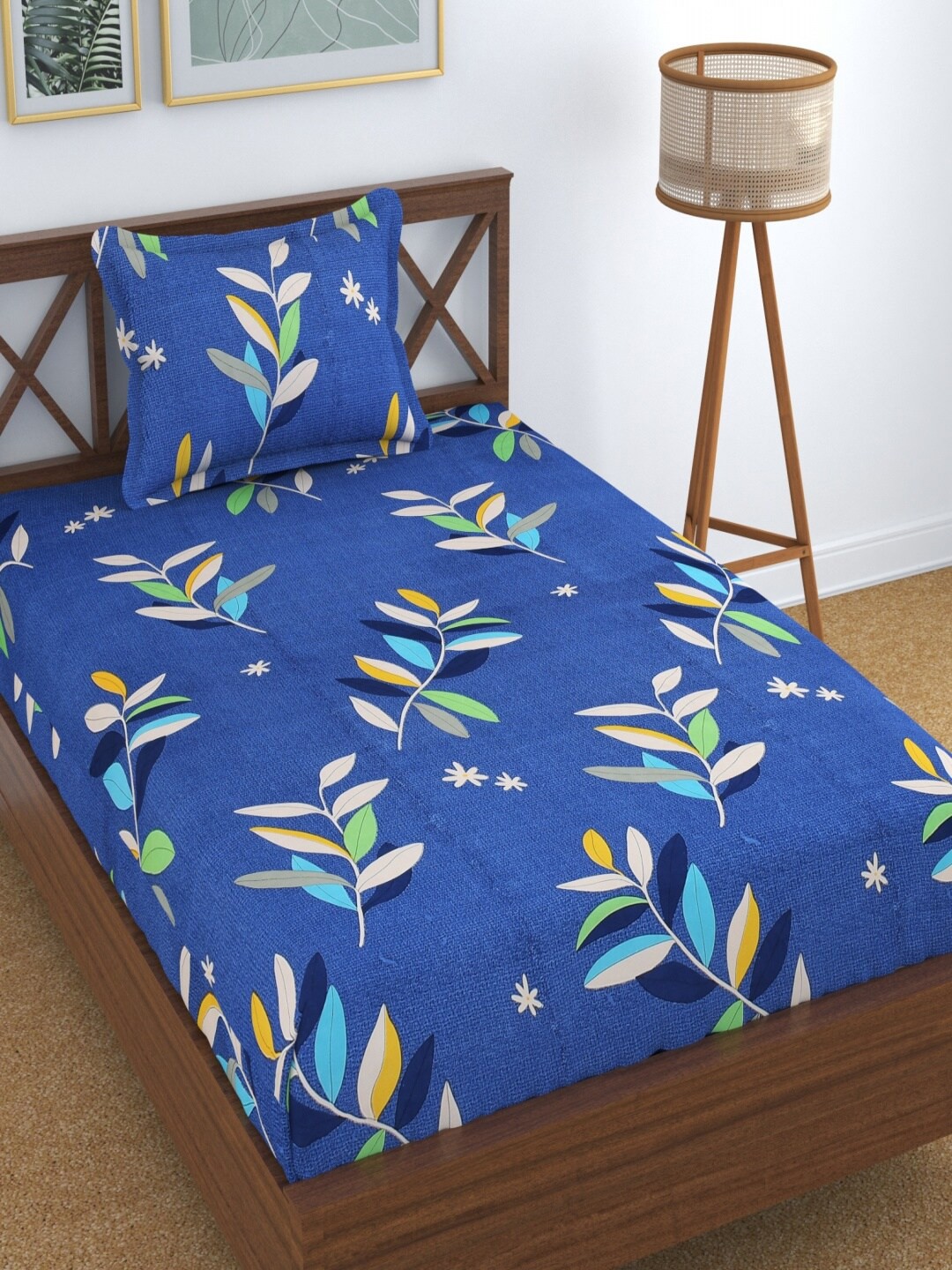 

Homefab India Dreams Blue Floral Microfiber 160 TC 2 Single Bedsheet & 2 Pillow Covers