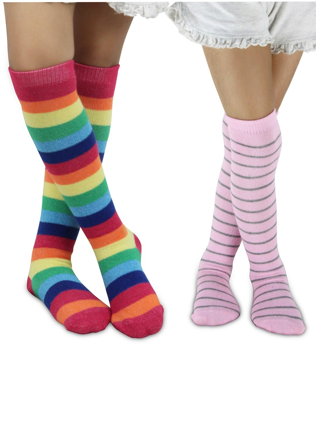 

BAESD Kids Pack of 2 Striped Breathable Knee-Length Socks, Pink
