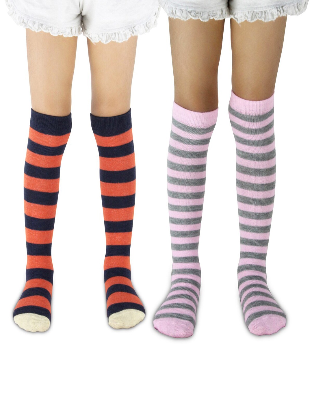 

BAESD Kids Pack of 2 Striped Knee-Length Socks, Orange