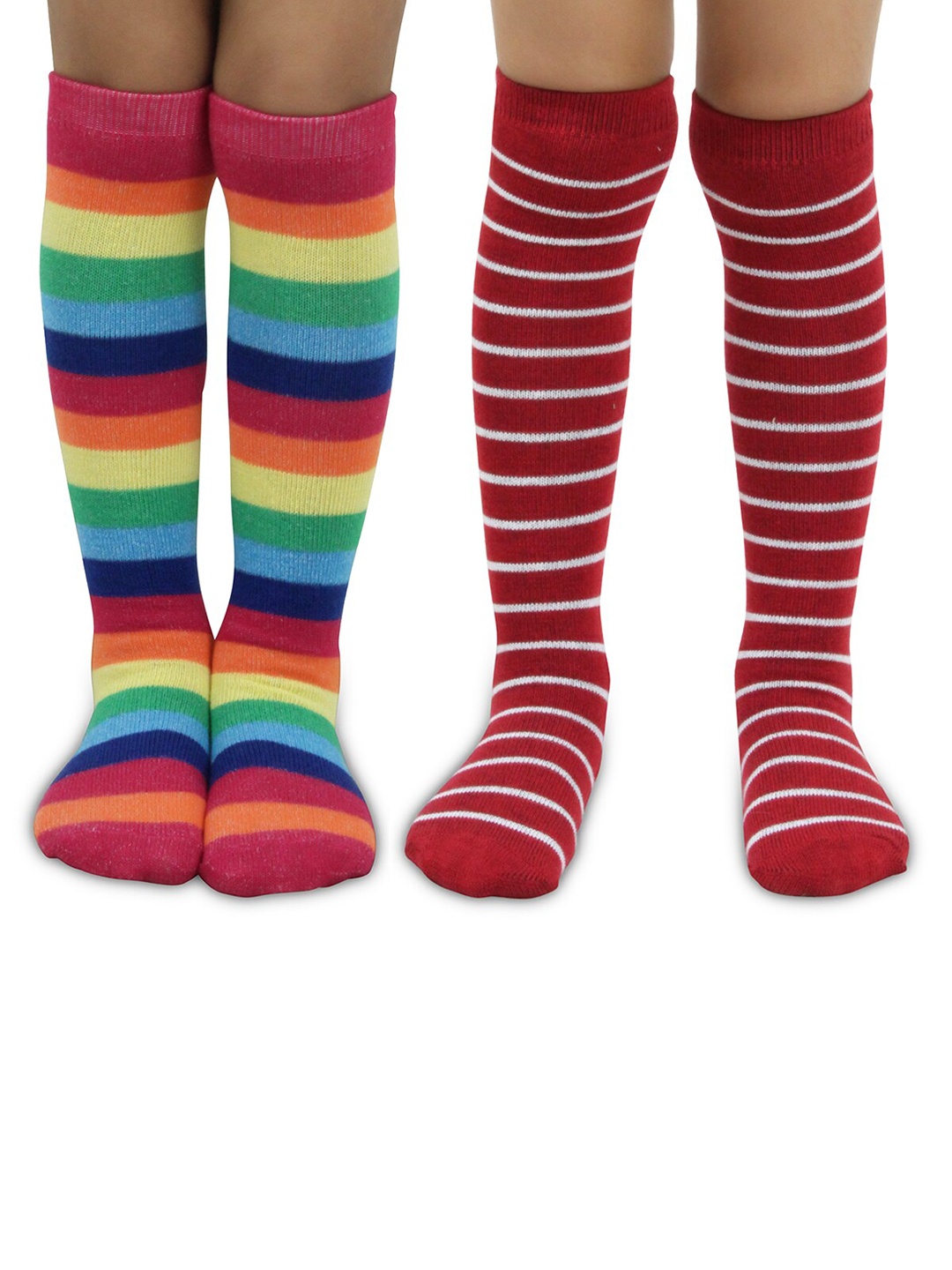 

BAESD Kids Pack of 2 Striped Knee-Length Socks, Red