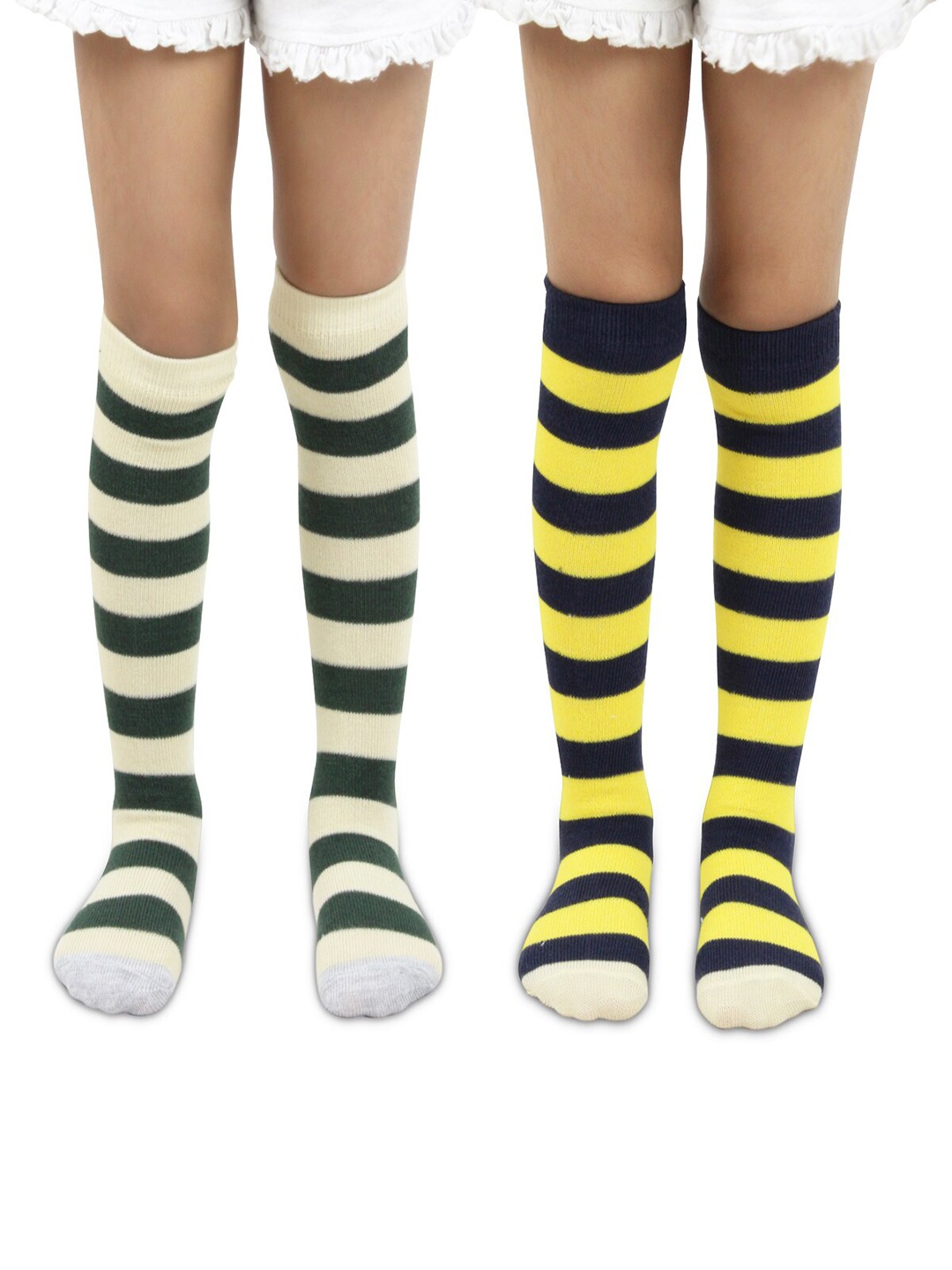 

BAESD Kids Pack of 2 Striped Knee-Length Socks, Green