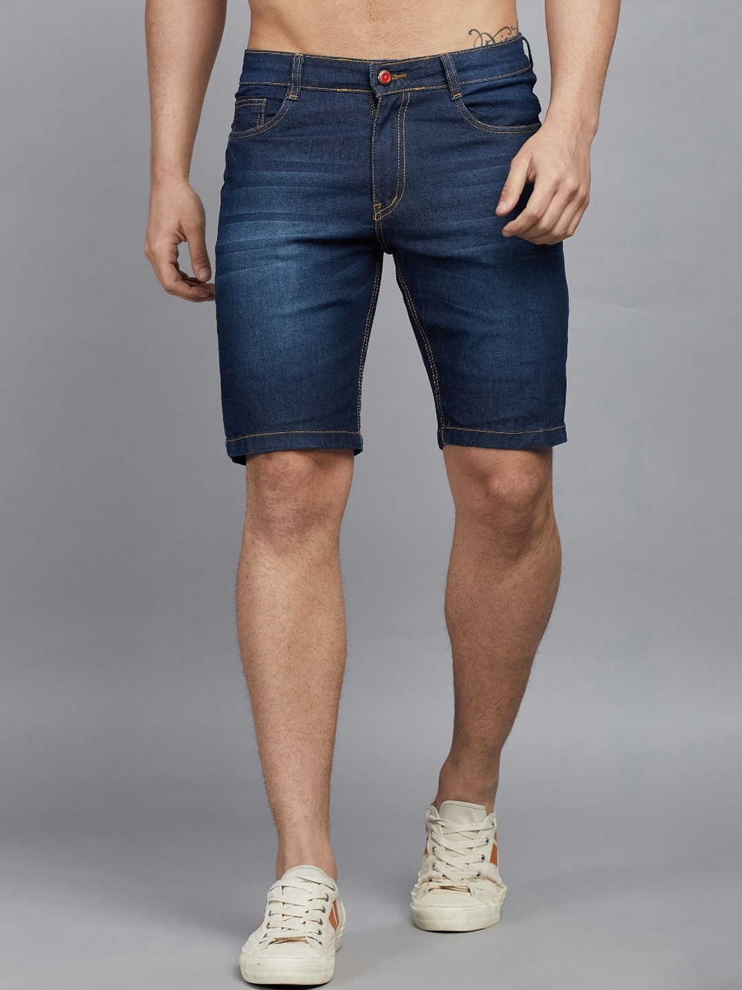 

STUDIO NEXX Men Washed Mid-Rise Denim Shorts, Blue