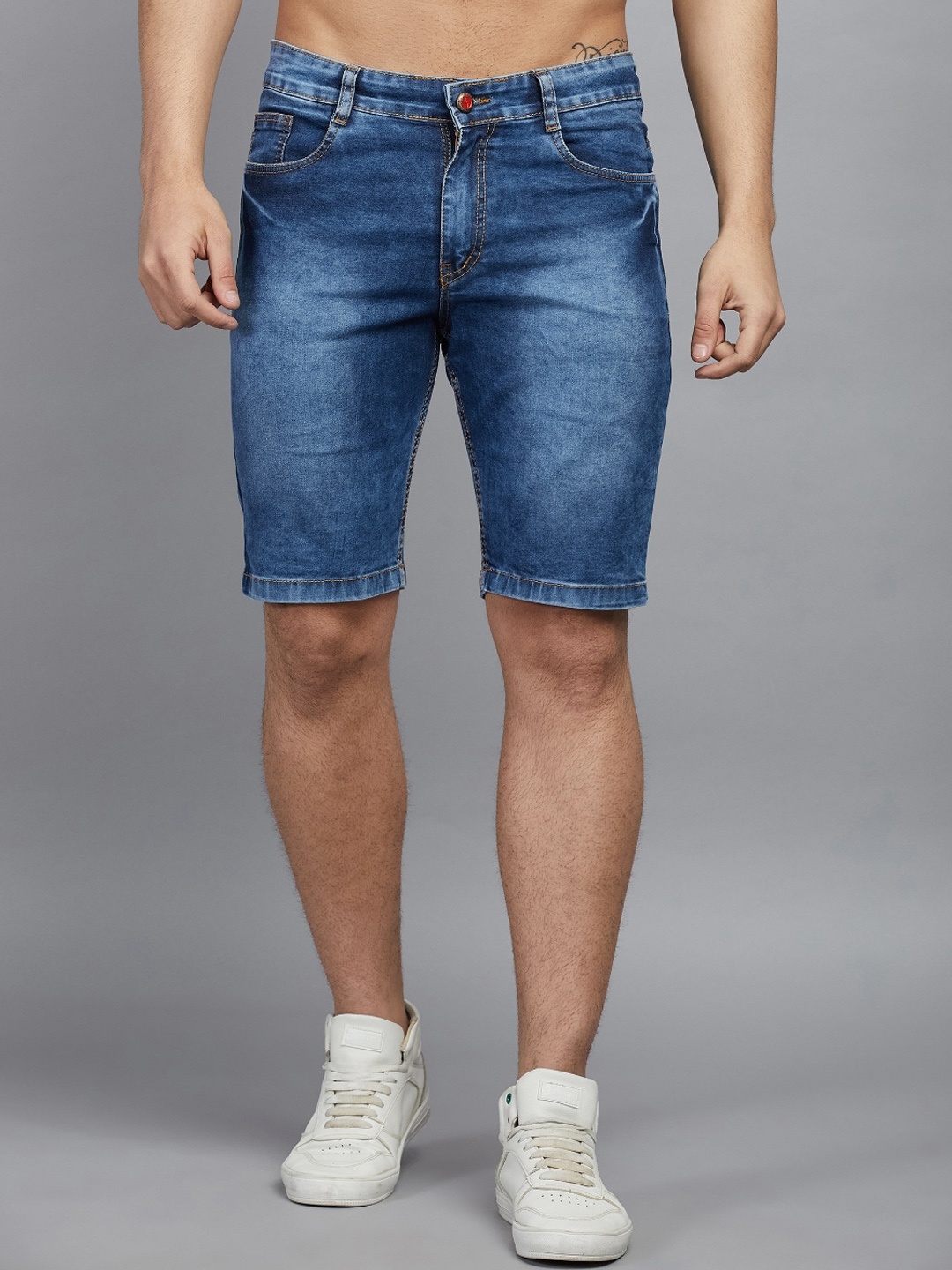 

STUDIO NEXX Men Washed Mid-Rise Denim Shorts, Blue