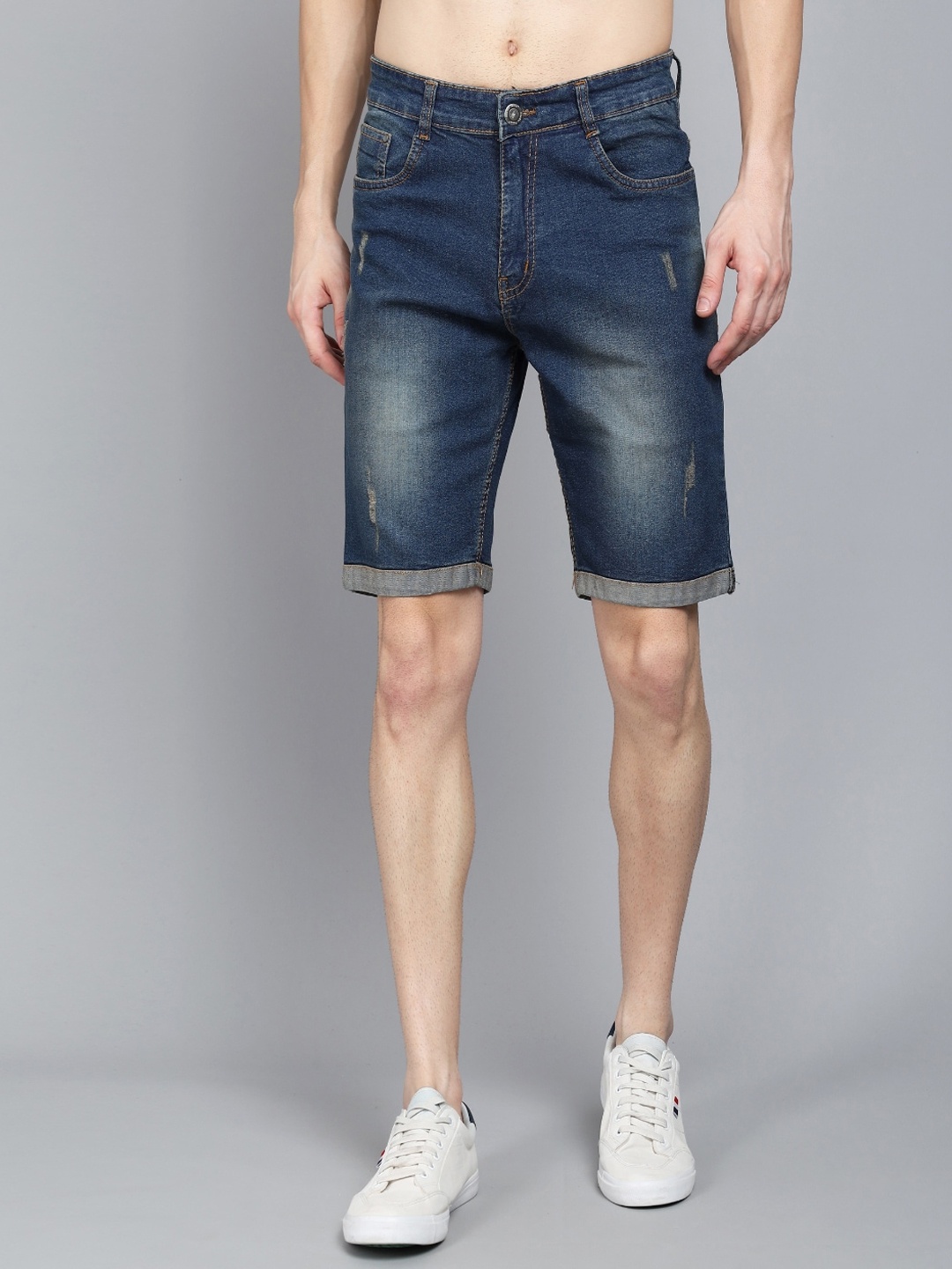 

STUDIO NEXX Men Washed Mid-Rise Distressed Denim Shorts, Blue