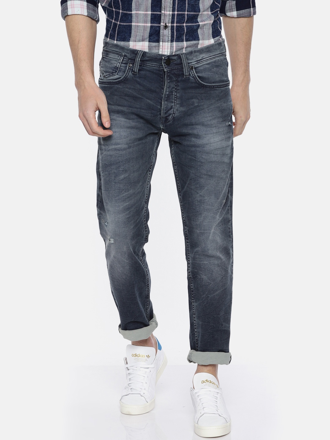 

Jack & Jones Men Blue Comfort Fit Mid-Rise Low Distress Stretchable Jeans