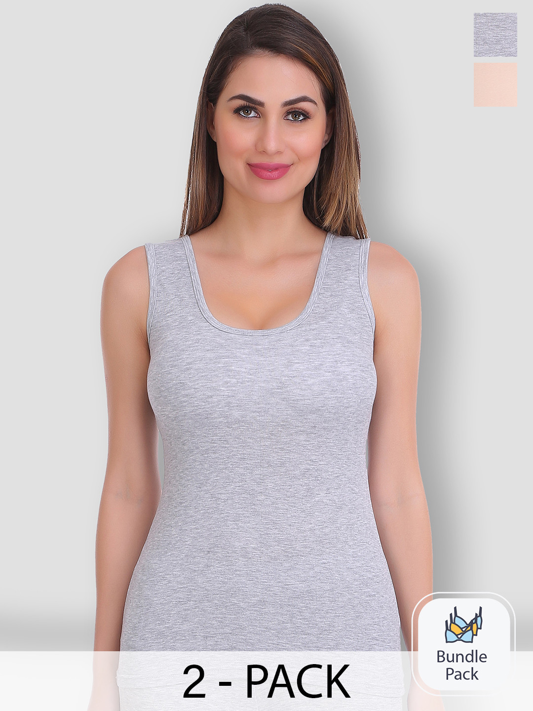 

SELFCARE Pack Of 2 Sleeveless Thermal Tops, Grey