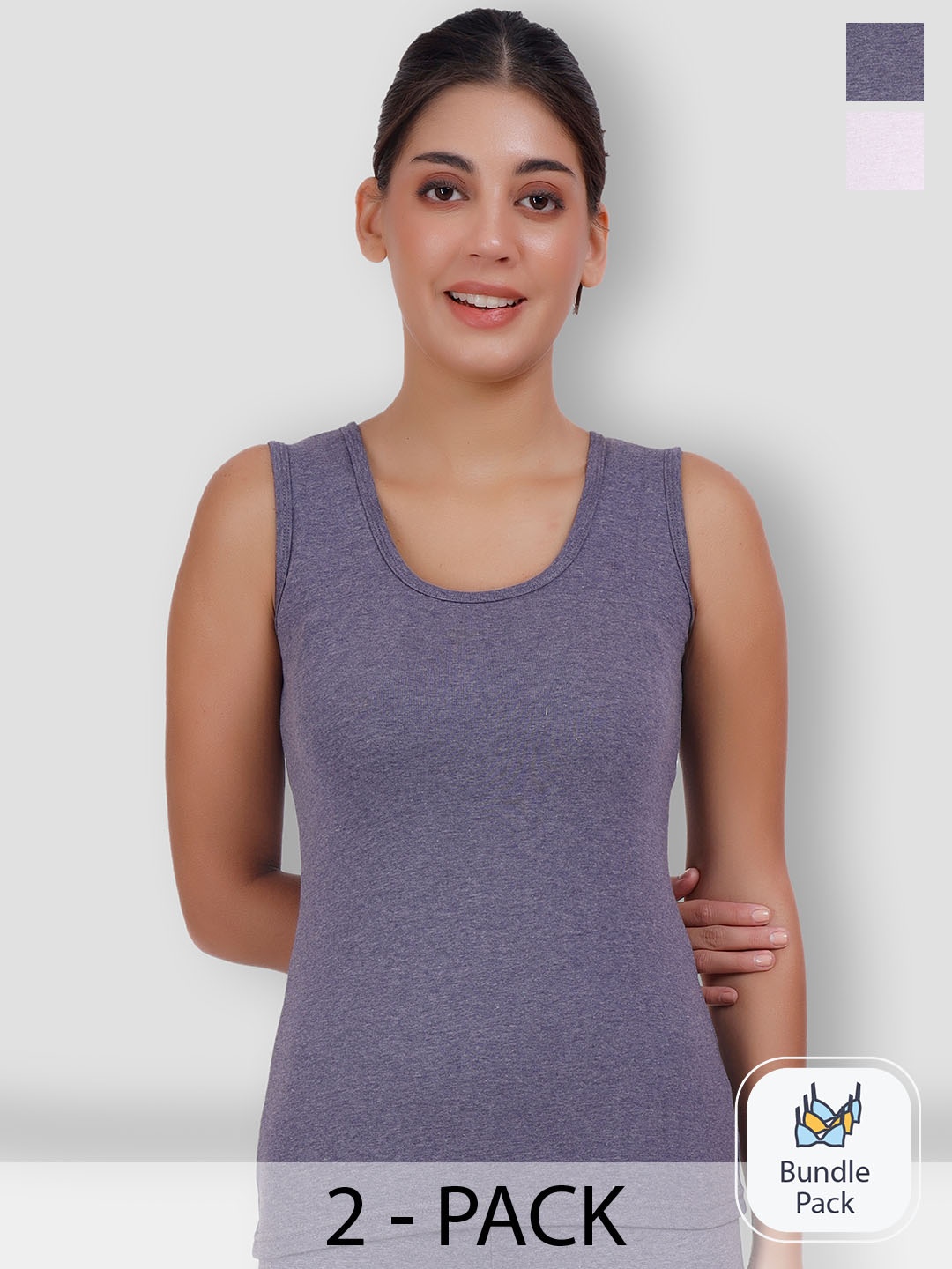 

SELFCARE Pack Of 2 Sleeveless Thermal Tops, Blue