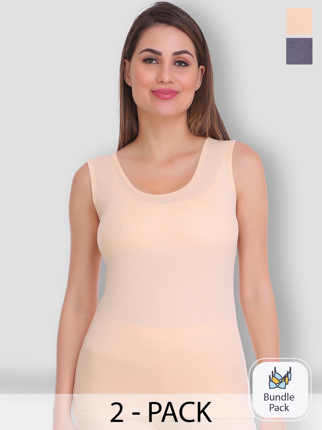 

SELFCARE Pack Of 2 Sleeveless Thermal Tops, Blue
