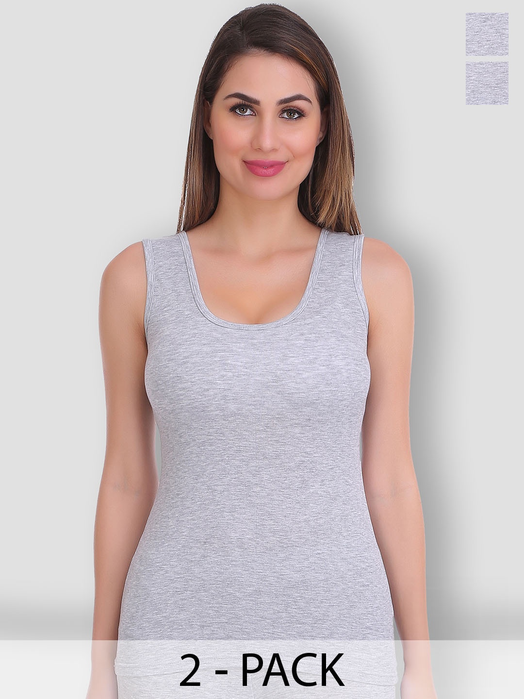 

SELFCARE Pack Of 2 Sleeveless Winter Wear Thermal Tops, Grey