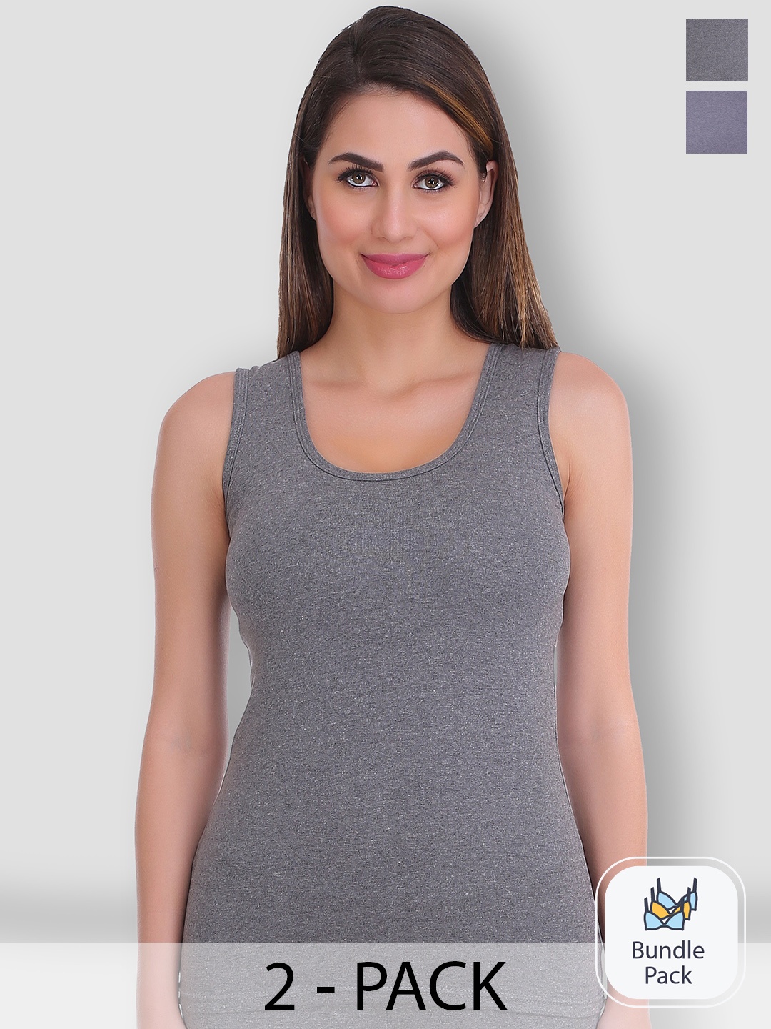 

SELFCARE Pack Of 2 Sleeveless Winter Wear Thermal Tops, Grey