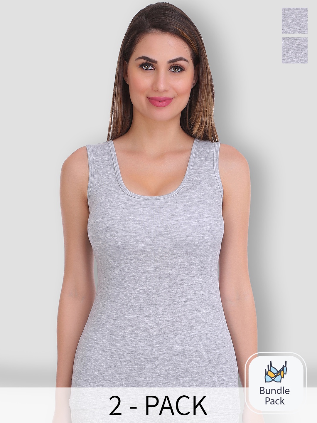 

SELFCARE Pack Of 2 Sleeveless Thermal Tops, Grey melange