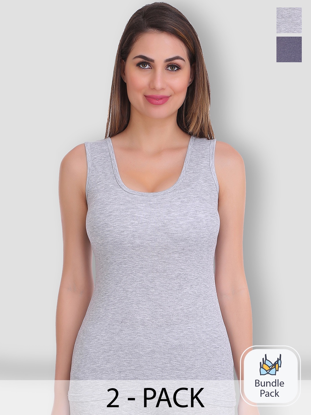 

SELFCARE Pack Of 2 Sleeveless Thermal Tops, Grey