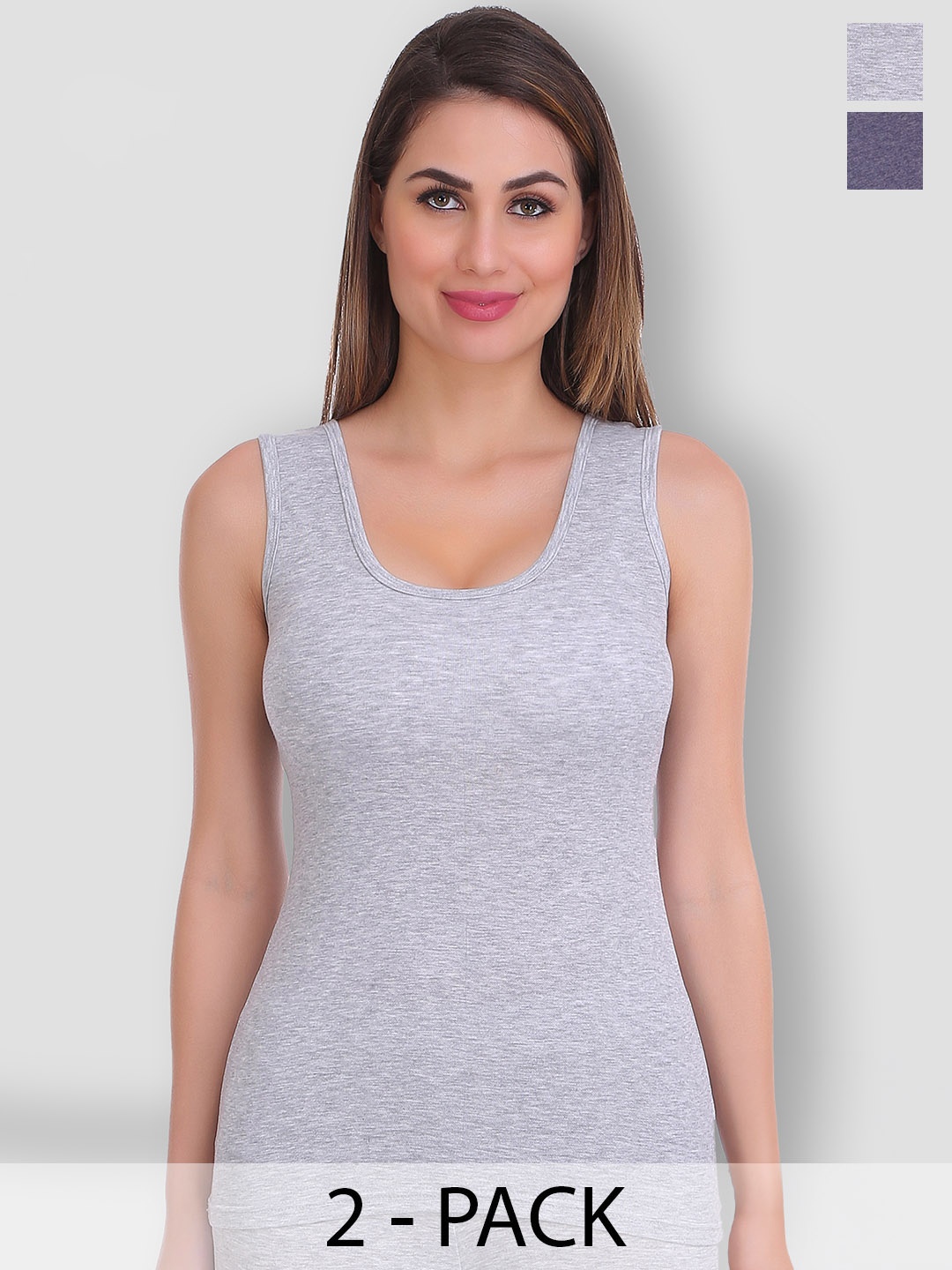 

SELFCARE Pack Of 2 Sleeveless Winter Wear Thermal Tops, Grey