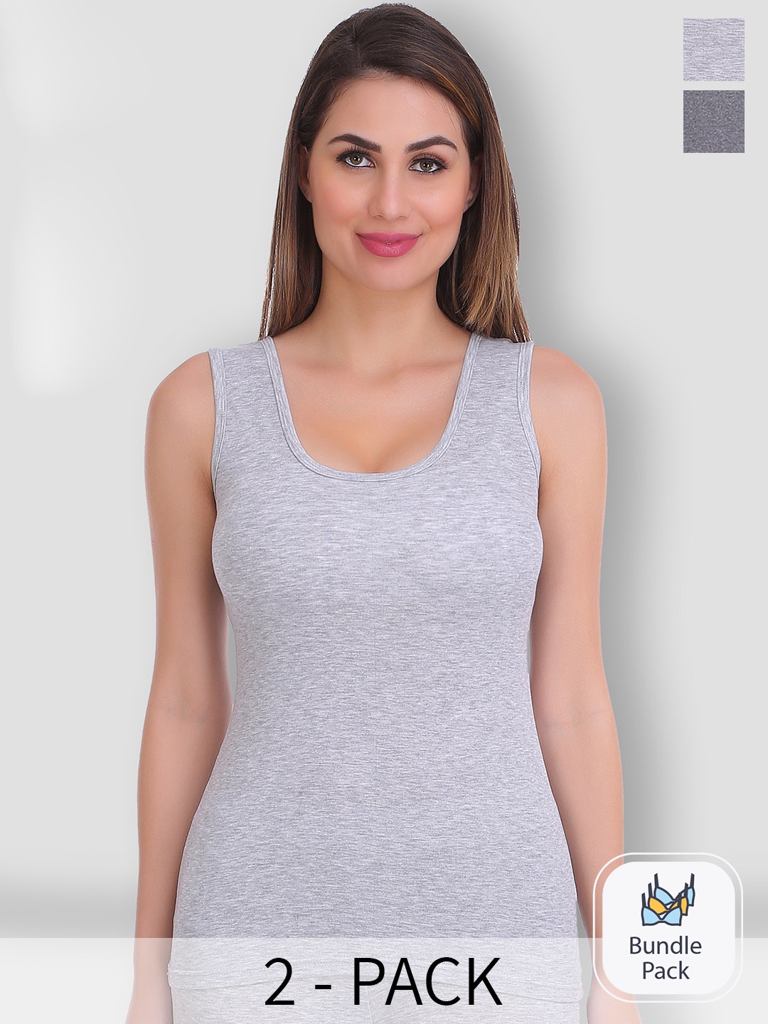 

SELFCARE Pack Of 2 Sleeveless Thermal Tops, Charcoal