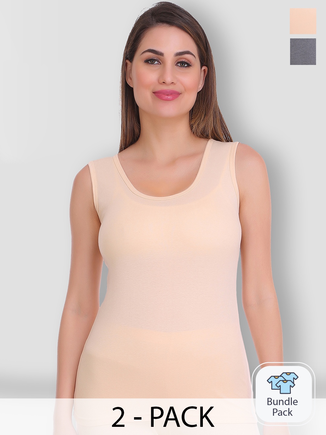 

SELFCARE Pack Of 2 Sleeveless Winter Wear Thermal Tops, Charcoal