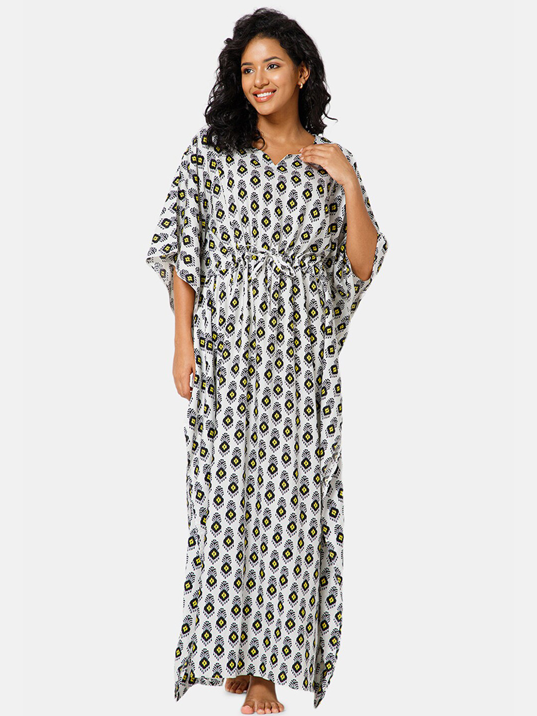 

NAIDU HALL Ethnic Motifs Printed Maxi Nightdress, Black