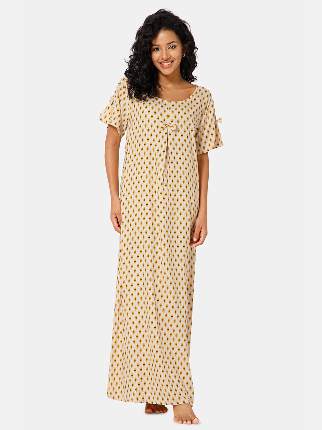 

NAIDU HALL Abstract Printed Maxi Nightdress, Beige