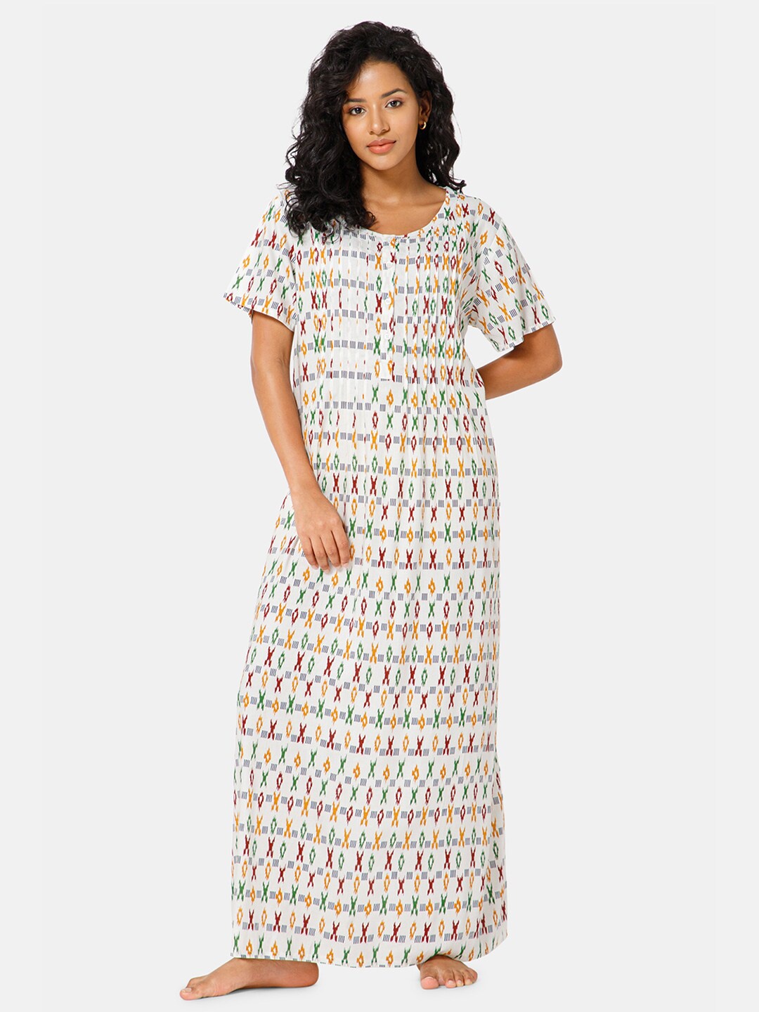 

NAIDU HALL Geometric Printed Maxi Nightdress, White