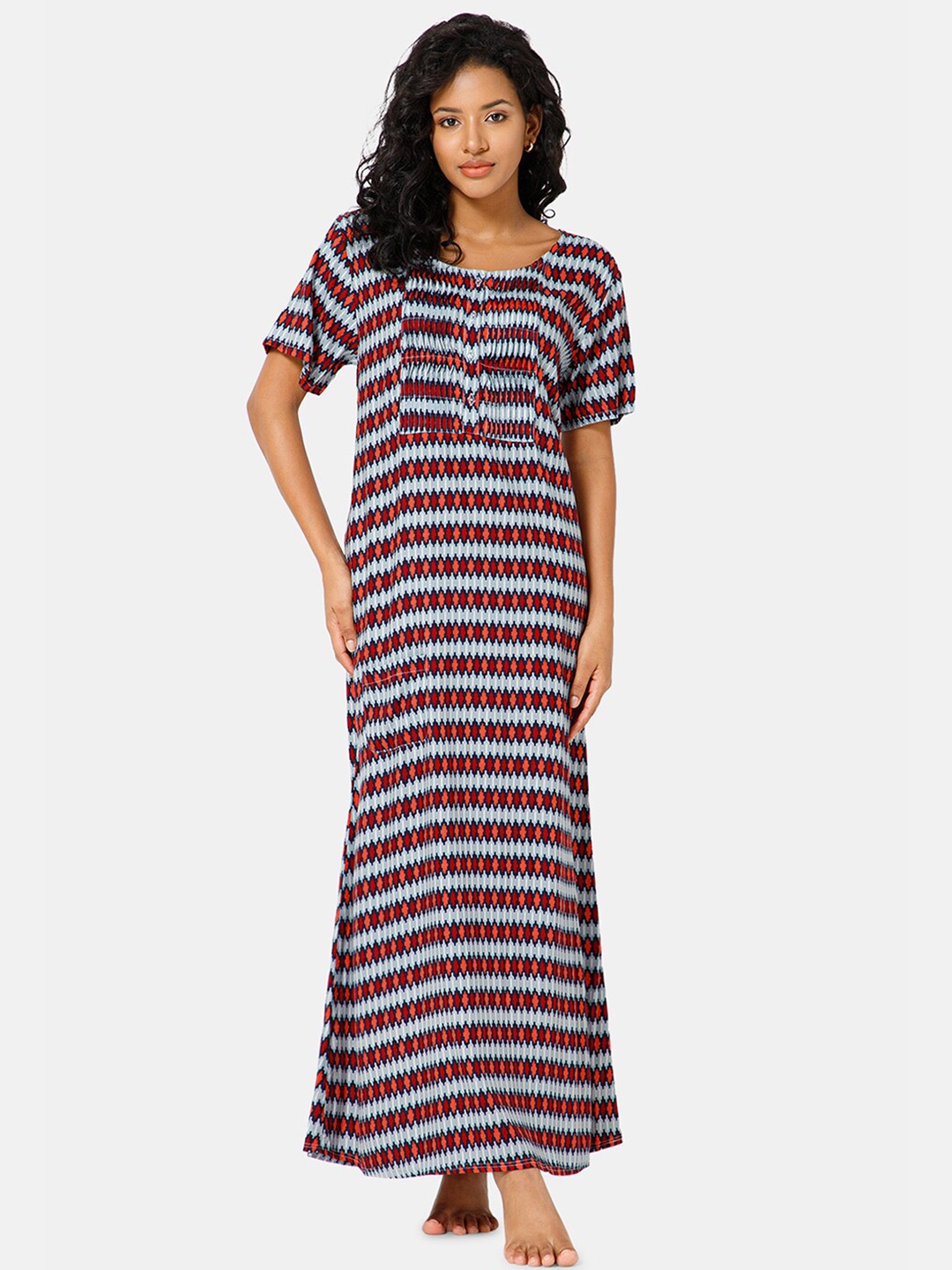

NAIDU HALL Geometric Printed Maxi Nightdress, Grey