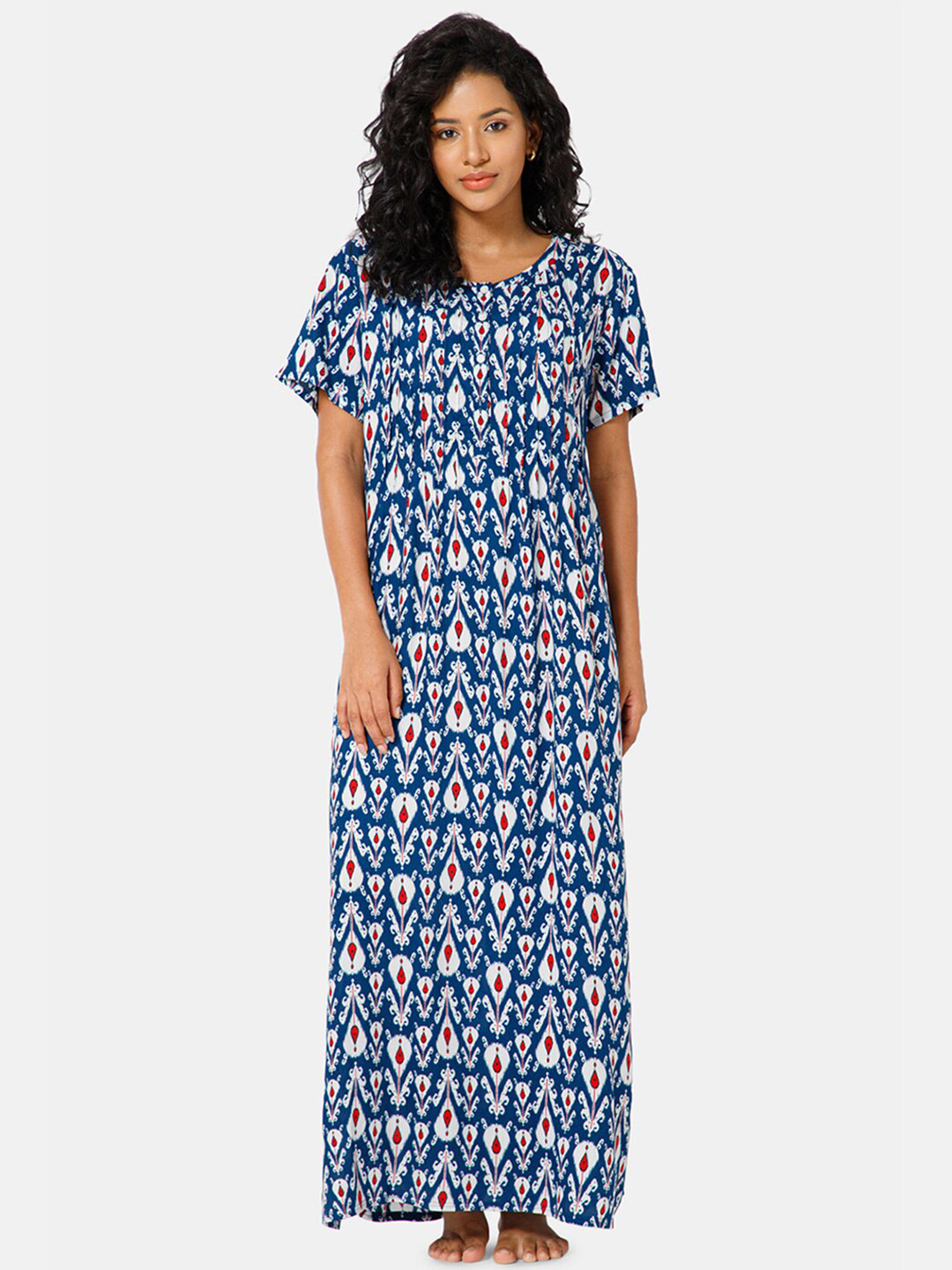 

NAIDU HALL Ethnic Motifs Printed Maxi Nightdress, Blue