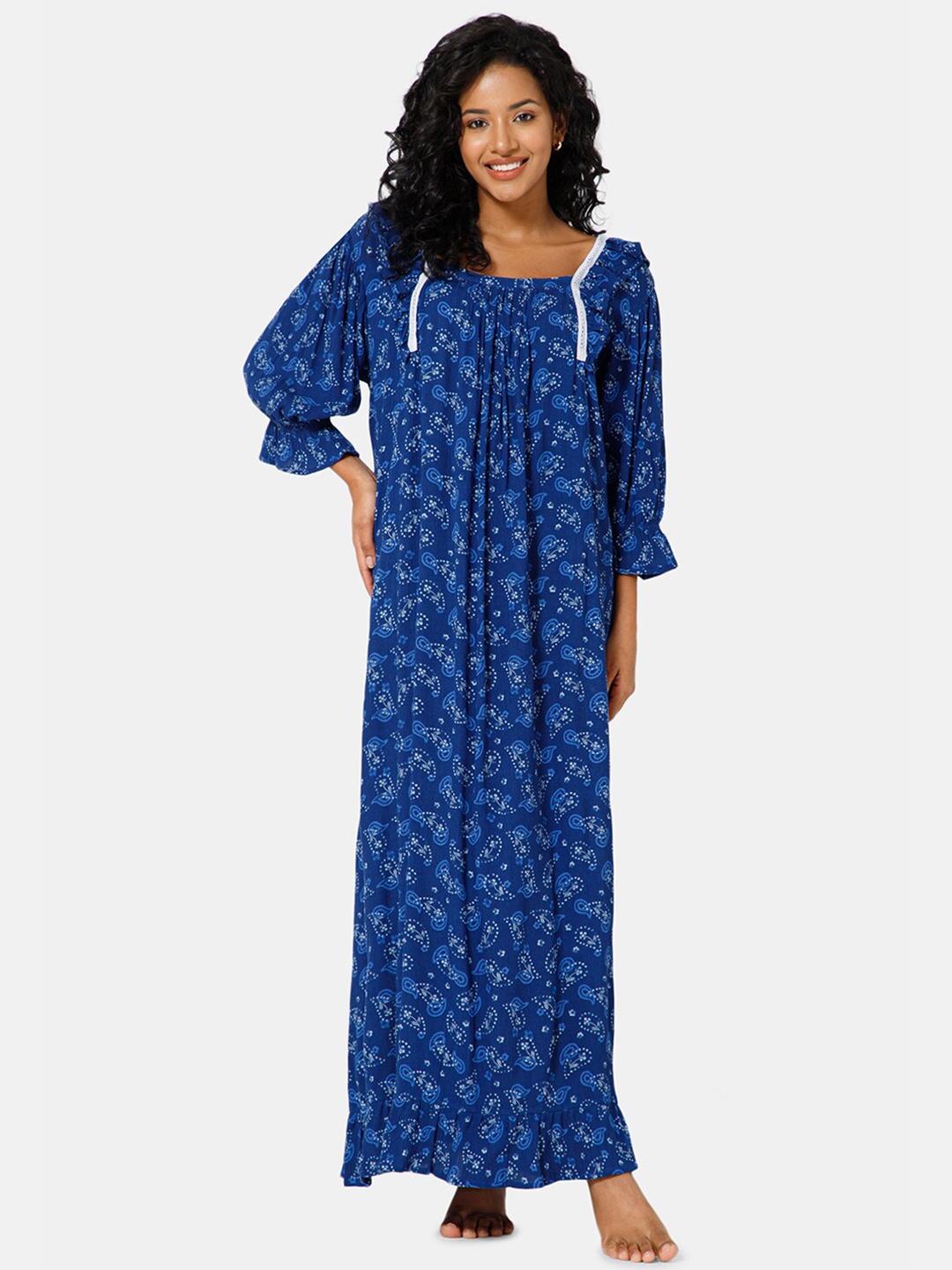 

NAIDU HALL Ethnic Motifs Printed Maxi Nightdress, Blue