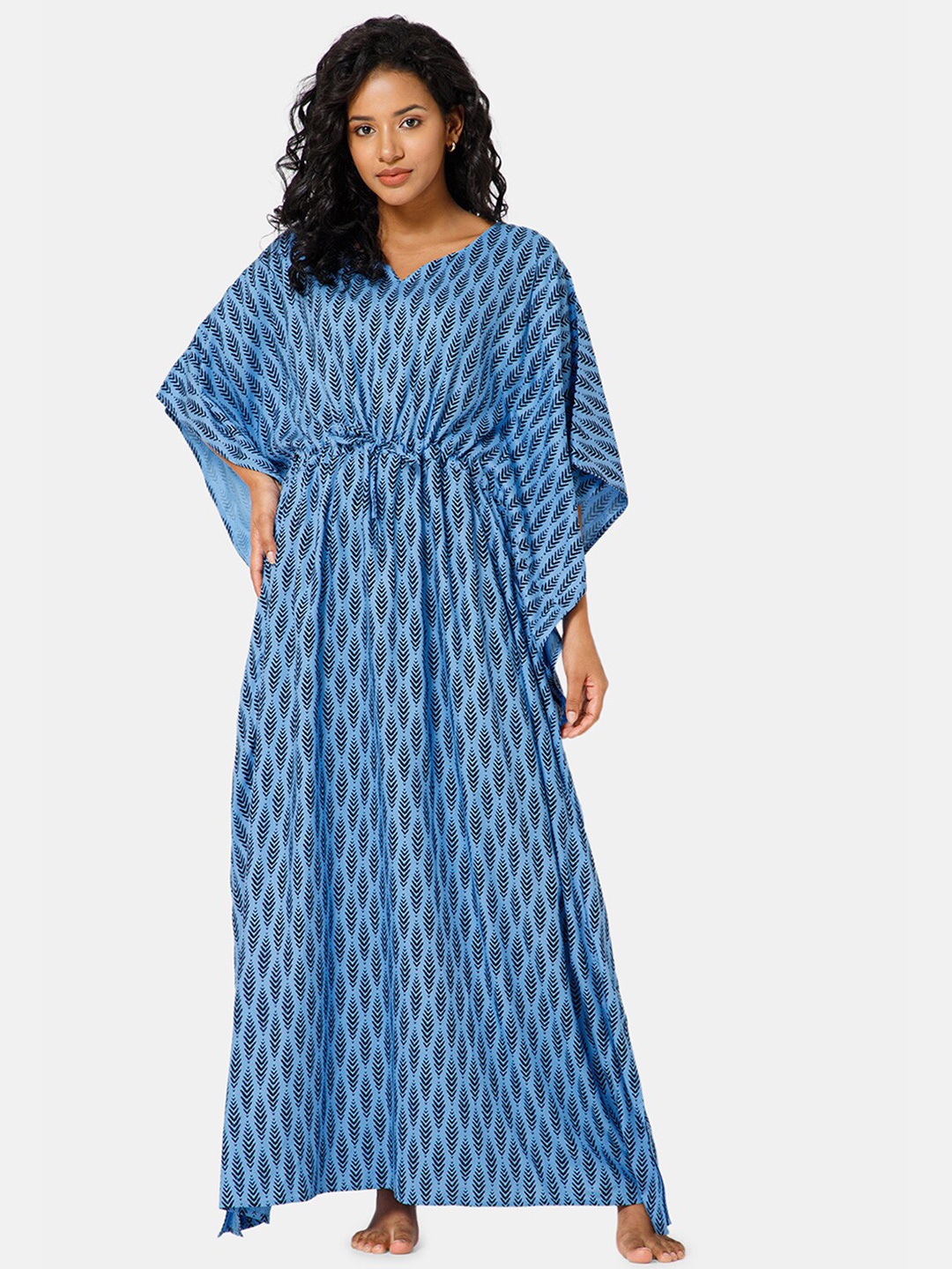 

NAIDU HALL Ethnic Motifs Printed Maxi Kaftan Nightdress, Blue