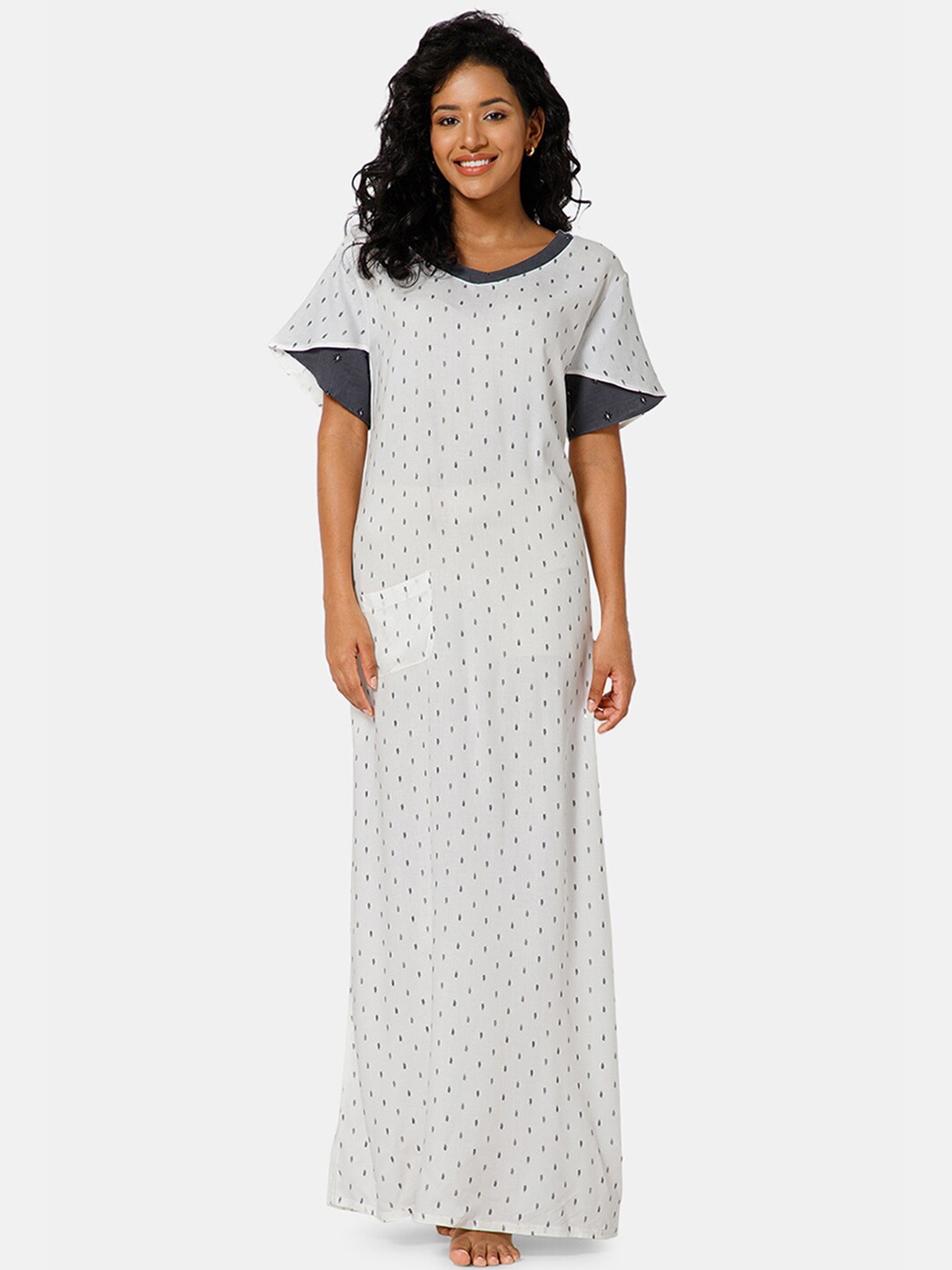 

NAIDU HALL Abstract Printed Maxi Nightdress, White
