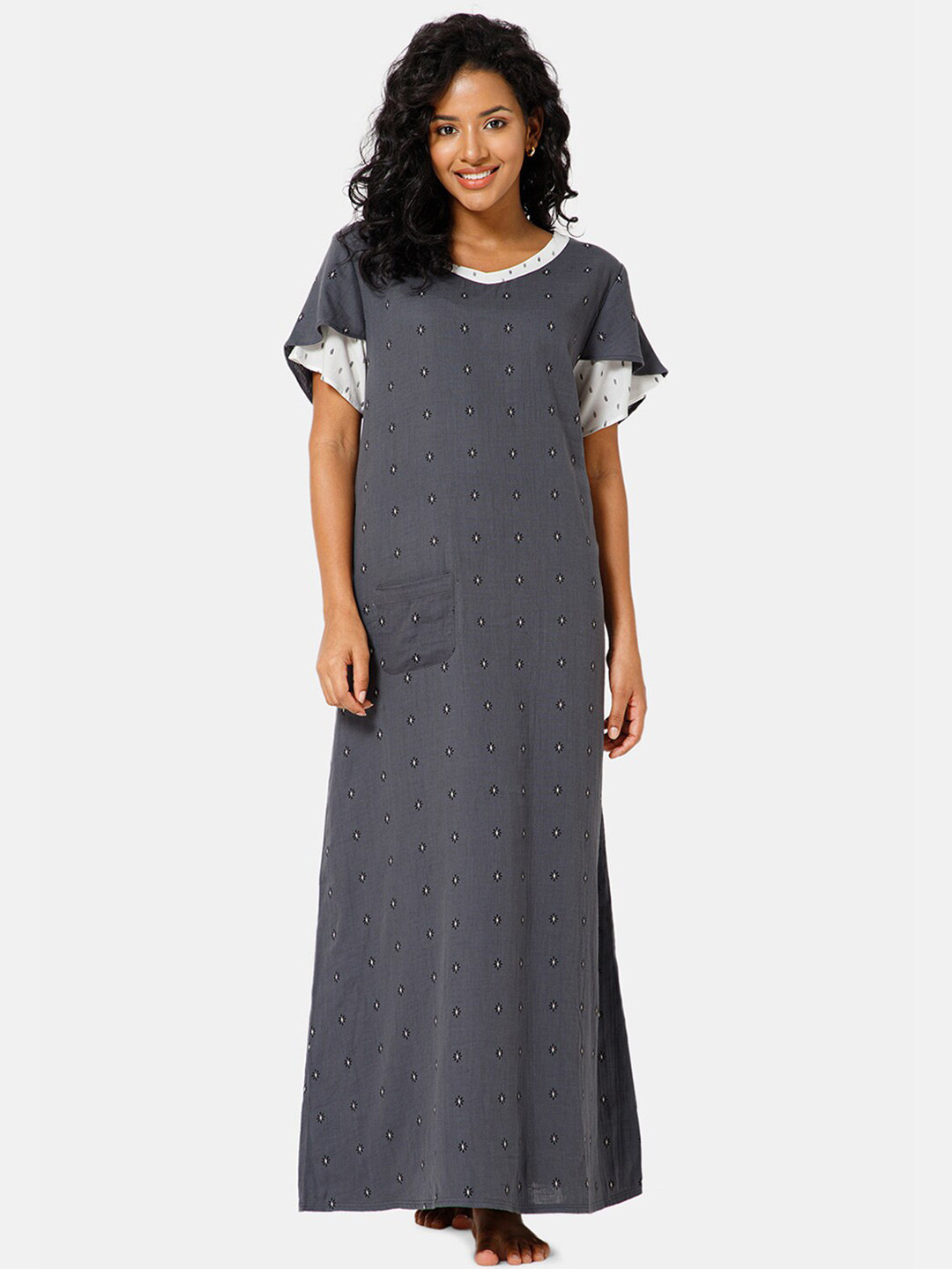 

NAIDU HALL Floral Printed Maxi Nightdress, Grey
