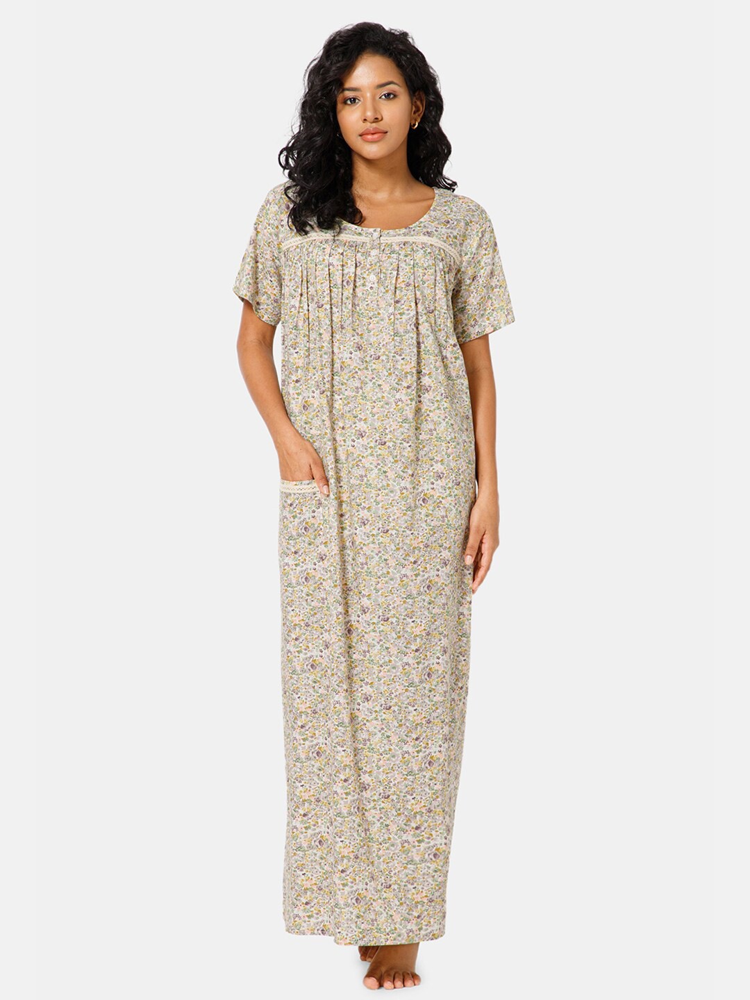 

NAIDU HALL Floral Printed Maxi Nightdress NT11GRY2XLBRA_560, Grey