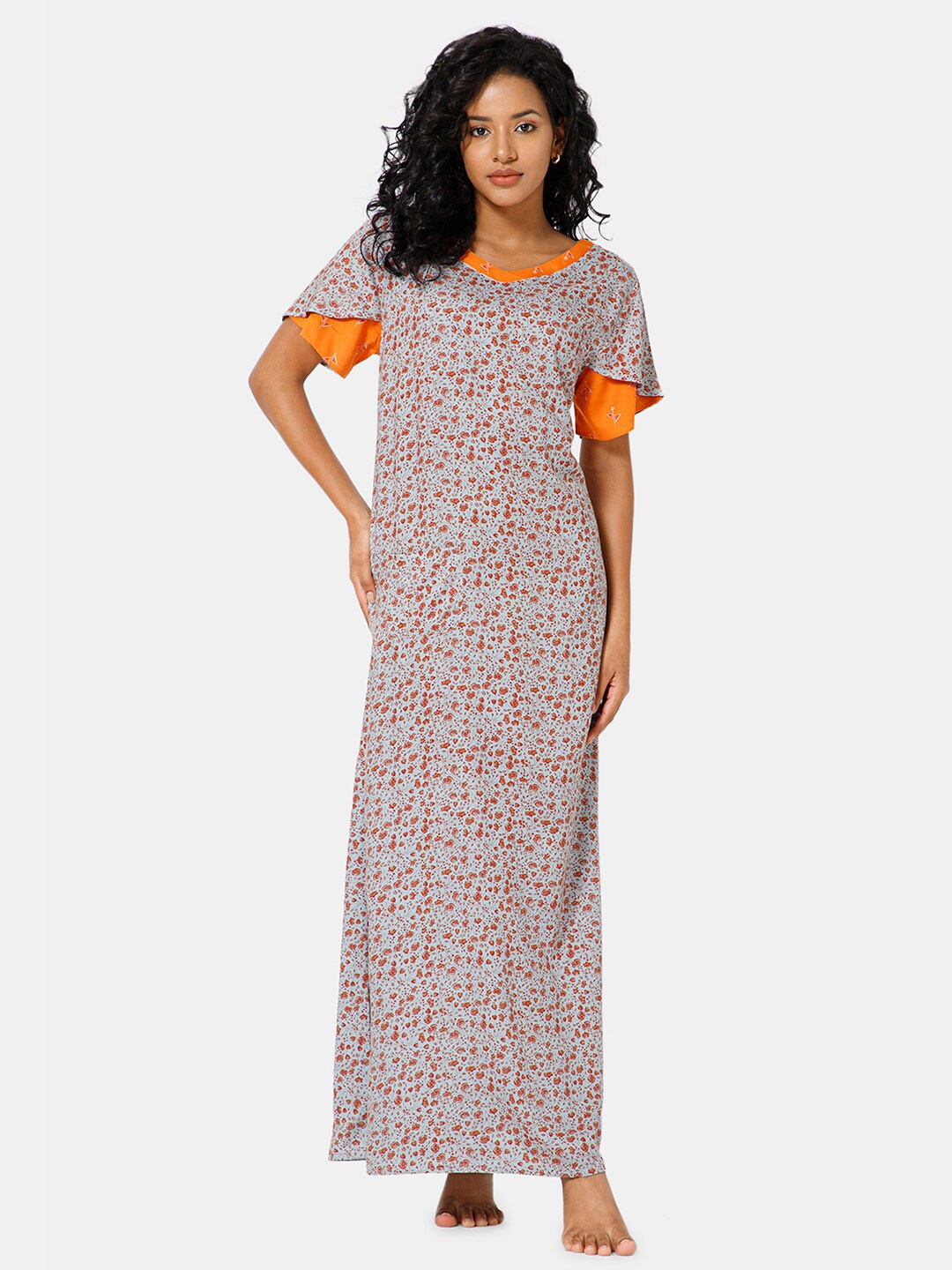 

NAIDU HALL Floral Printed Maxi Nightdress NT45SBL2XLBRA_710, Blue
