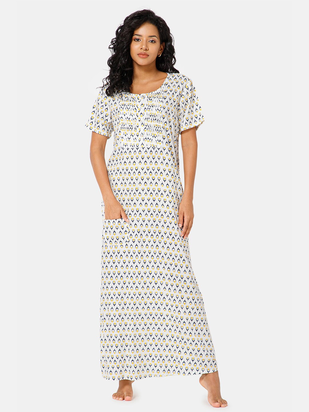 

NAIDU HALL Abstract Printed Maxi Nightdress NT52BKW2XLBRA_535, White