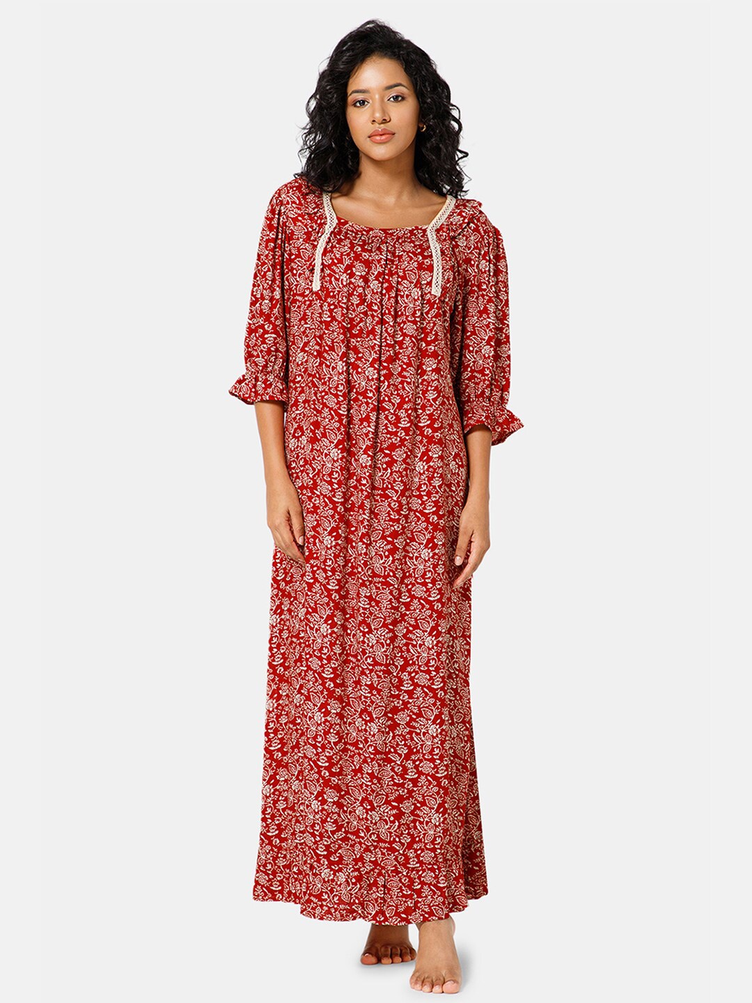 

NAIDU HALL Floral Printed Maxi Nightdress NT41RED2XLBRA_760, Red