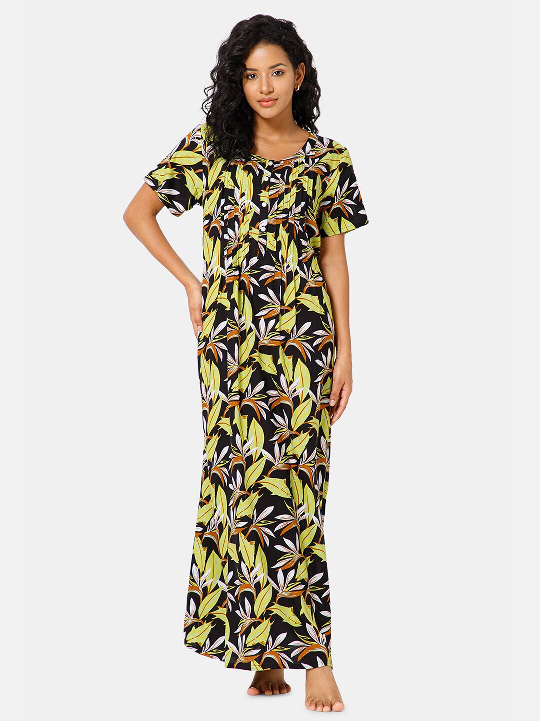 

NAIDU HALL Tropical Printed Maxi Nightdress NT51BLK2XLBRA_570, Black