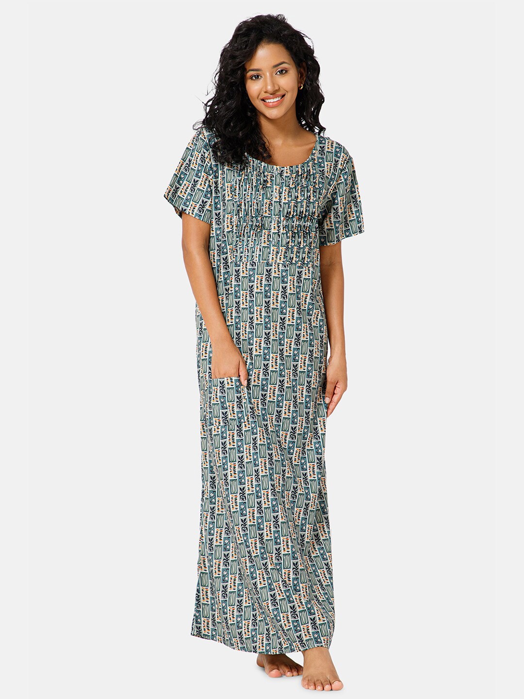 

NAIDU HALL Floral Printed Round Neck Maxi Nightdress, Green