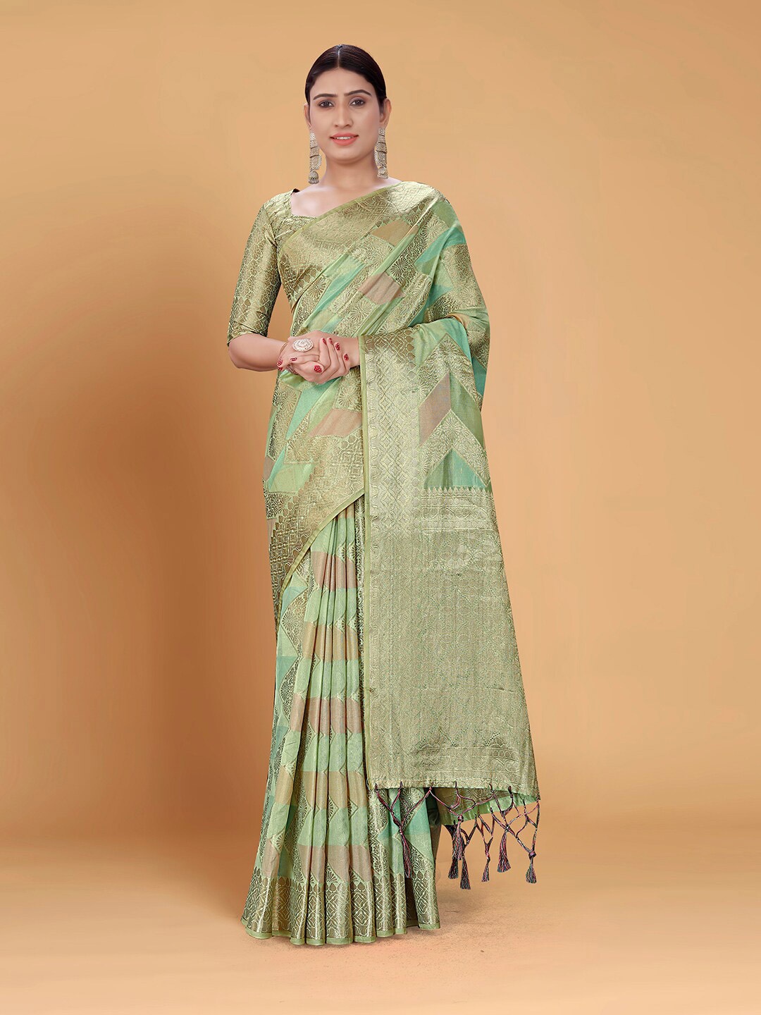 

Pisara Woven Design Zari Organza Saree, Sea green