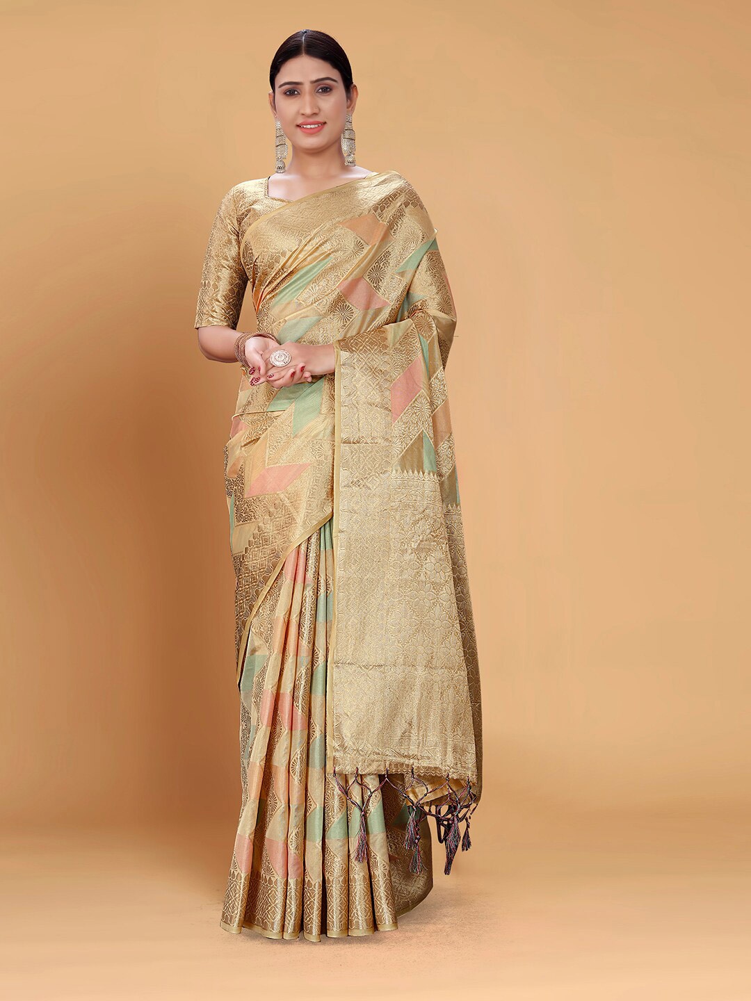 

Pisara Woven Design Zari Organza Saree, Beige