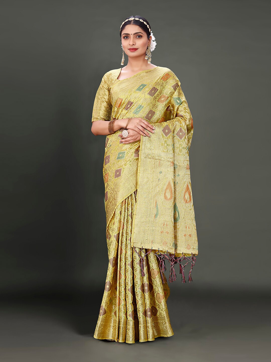

Pisara Woven Design Zari Organza Saree, Mustard