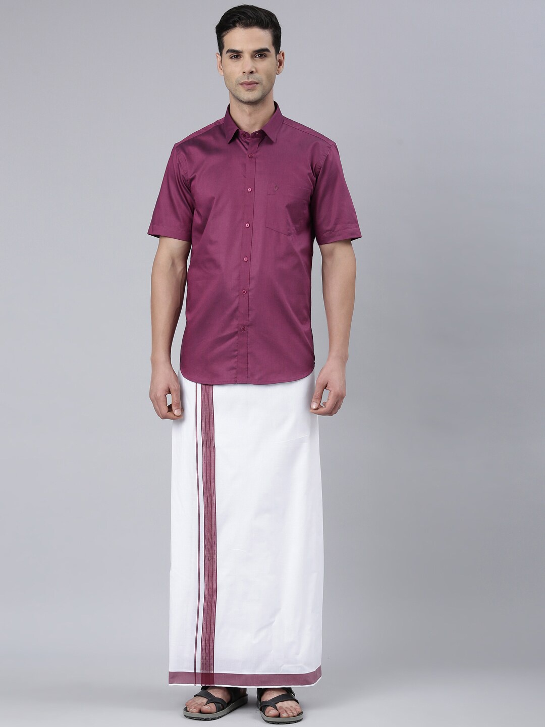 

ALAYA Men Cotton Shirt with Dhoti, Violet
