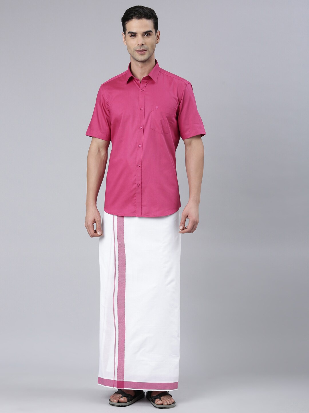 

ALAYA Men Cotton Shirt with Dhoti, Pink