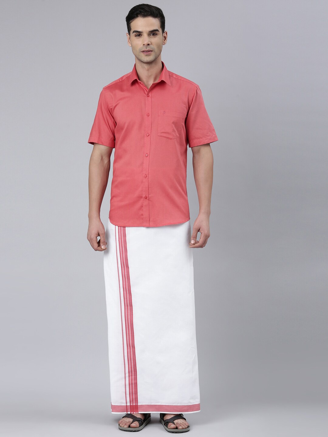 

ALAYA Men Cotton Shirt with Dhoti, Red