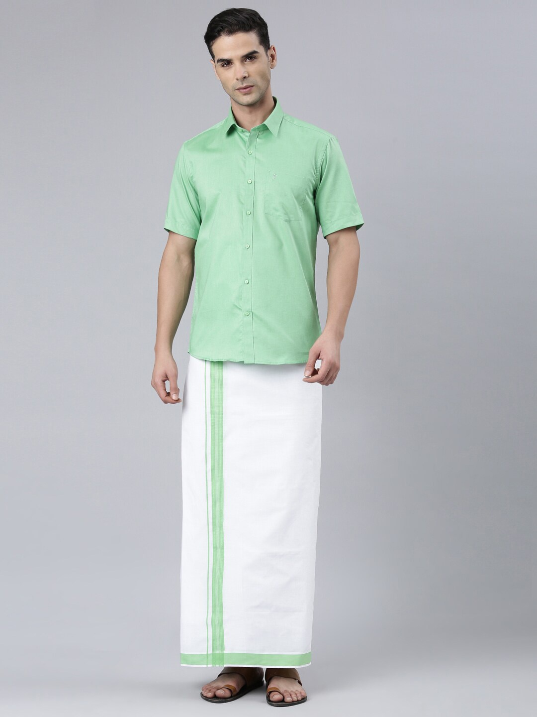 

ALAYA Men Cotton Shirt with Dhoti, Green