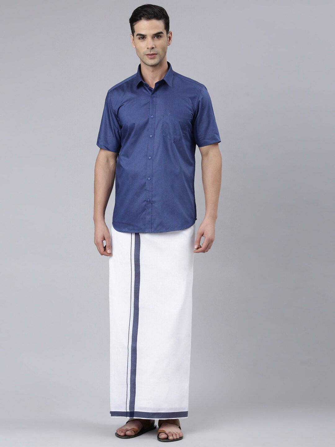 

ALAYA Men Cotton Shirt with Dhoti, Navy blue