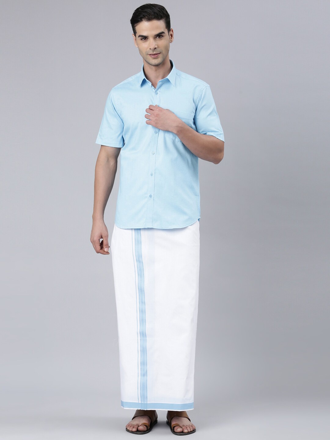 

ALAYA Men Cotton Shirt with Dhoti, Blue