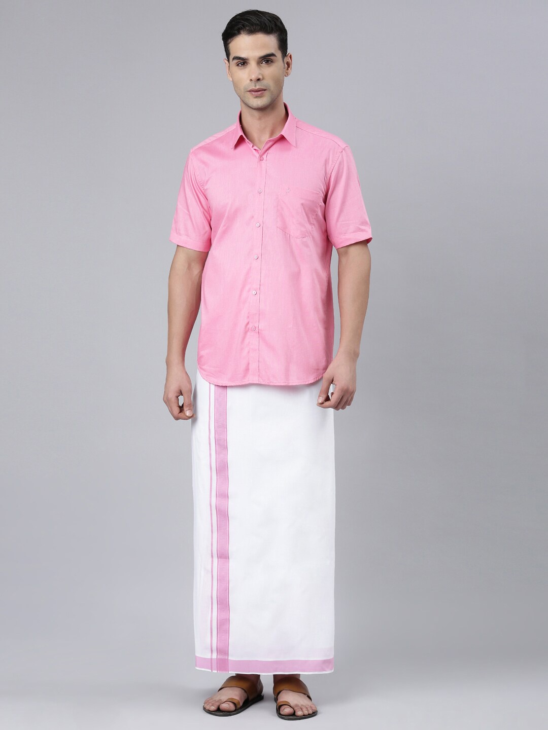 

ALAYA Men Cotton Shirt with Dhoti, Pink